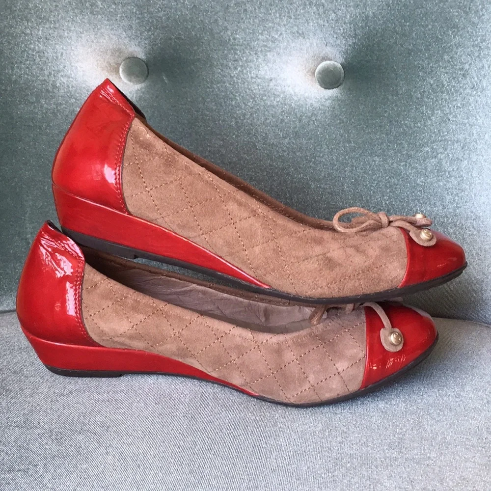 Eneka sabrina ballet style wedge flats‎ red and tan size 38